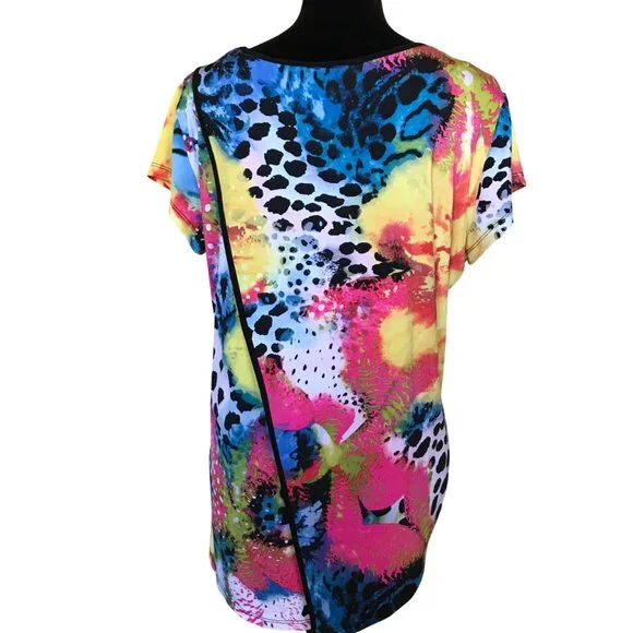 Nygard Faux Wrap Uneven Hem Blouse: Colorful Lightweight Silky Feeling Top M - Picture 2 of 11